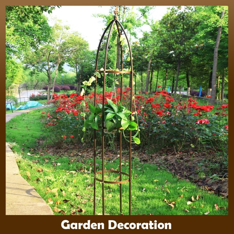 Garden Obelisk, Cylindrical Metal Trellis Tower, Matte Bronze Finish