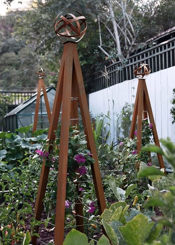 Garden Obelisk, Modern Oxide Finish with Orb Topper Trellis