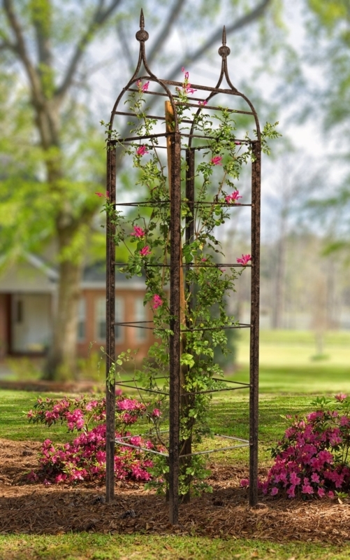 Garden Obelisk Trellis Ogee Arch Spiked Ball Finials Weathered Bronze