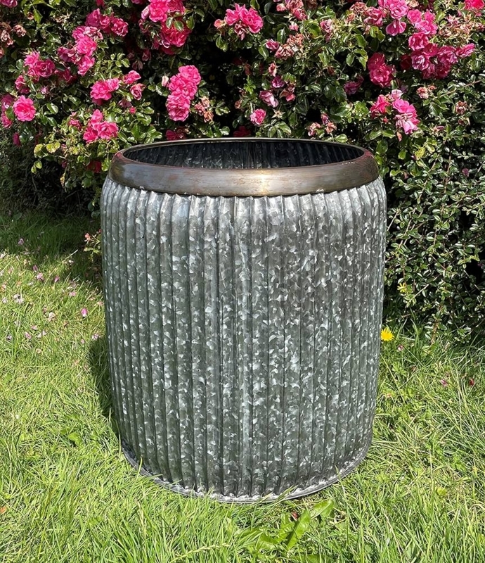 Garden Planter Corrugated Galvanized Dolly Tub Bronze Rim