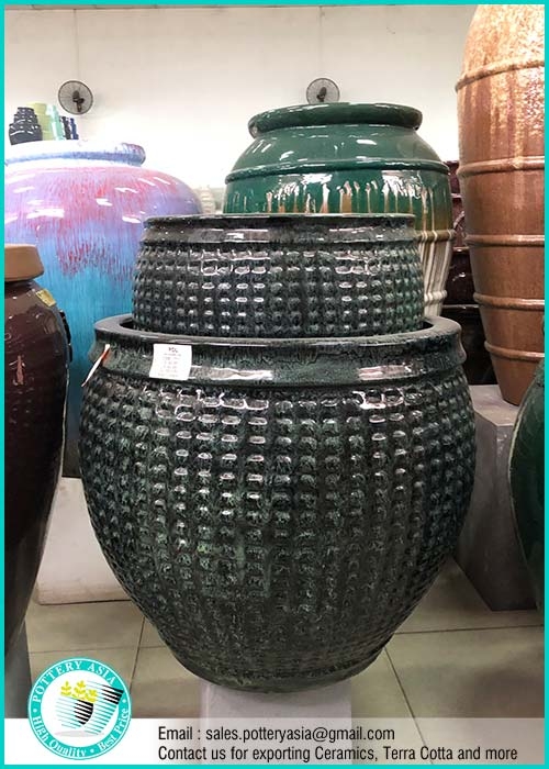 Garden Planters Forest Green Glazed Ceramic Honeycomb