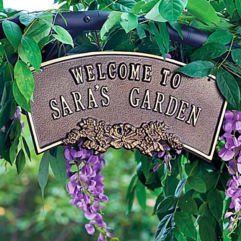 Garden Plaque Curved Profile with Floral Filigree for Arbors