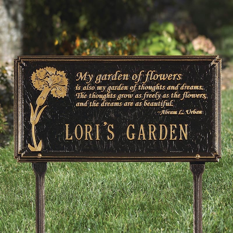 Garden Plaque featuring Raised Dianthus Relief and Quote