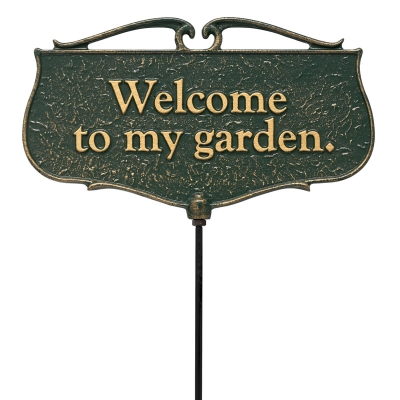 Garden Plaque Verdigris Texture featuring Ornate Scrolled Top