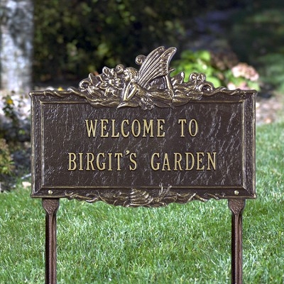 Garden Plaque Whimsical Fairy Motif and Floral Scrollwork
