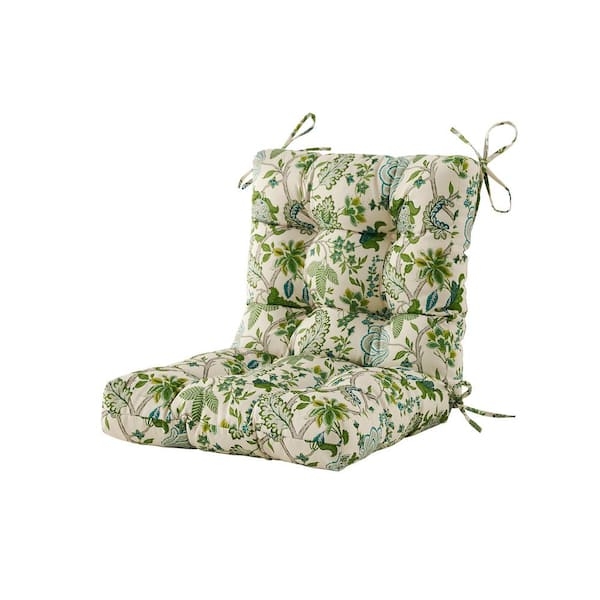 Garden Seat Cushion: Sage Green Botanical Print, Tufted Seat Design