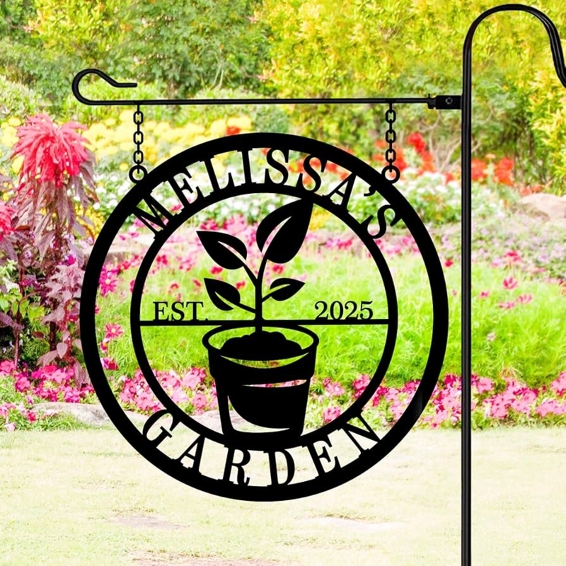 Garden Sign Circular Silhouette with Personalized Cutouts
