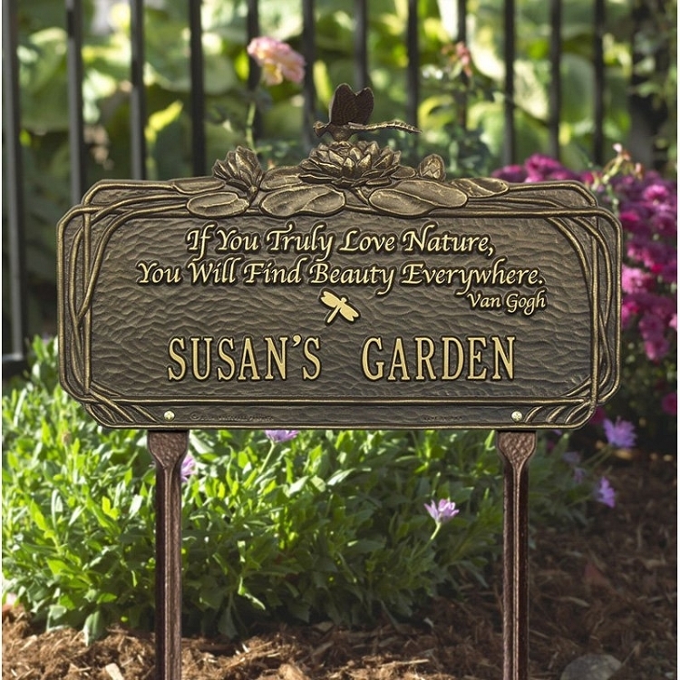 Garden Sign with Dragonfly Motif and Antique Copper Finish