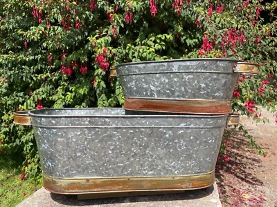 Garden Trough Oval Galvanized Zinc with Copper Toned Trim