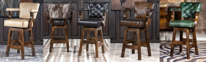 Genuine Leather Bar Stools in Western and Rustic Styles With Backs and  Swivel