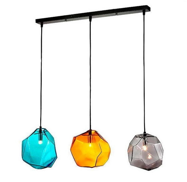 Geometric Faceted Pendant Trio featuring Multi-Color Glass Shades