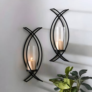 Geometric Metal Candle Holders with Intersecting Arc Frames