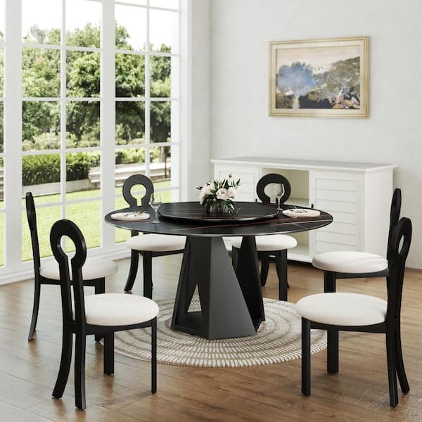 Geometric Pedestal Round Dining Set with Loop Back Chairs