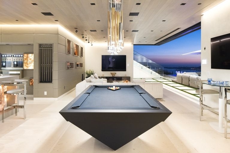 Geometric Pool Table with Faceted Base in Matte Black Finish