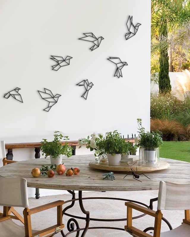 Geometric Wall Decor: Origami Metal Bird Silhouettes Set