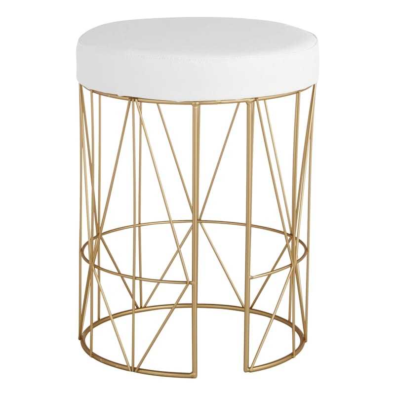 Geometric Wire Vanity Stool C-Shaped Opening Padded Top Gold