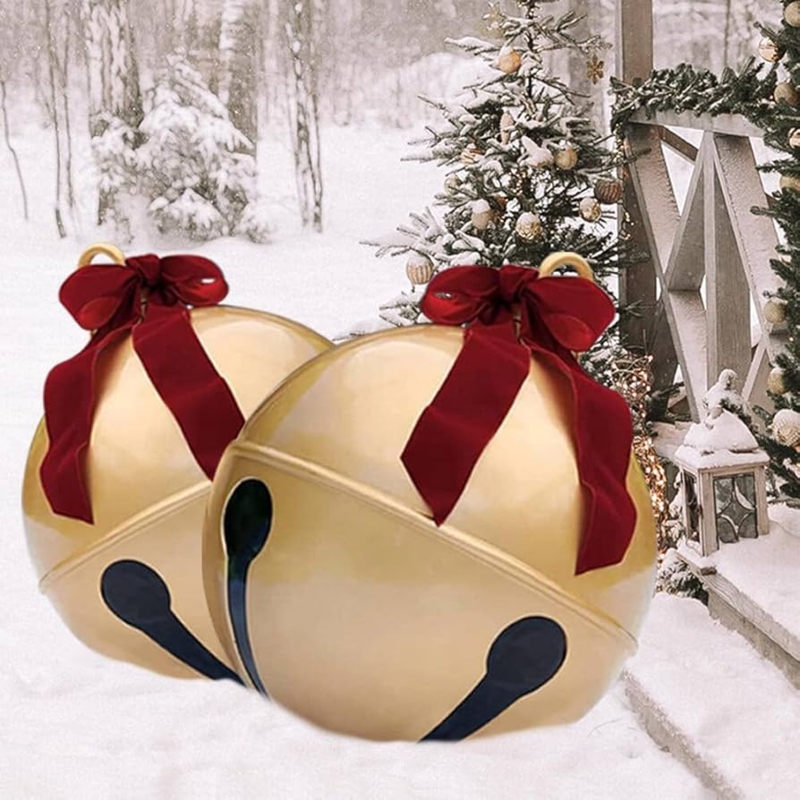 Giant Bell Inflatable Metallic Gold With Red Velvet Bows Yard Decor