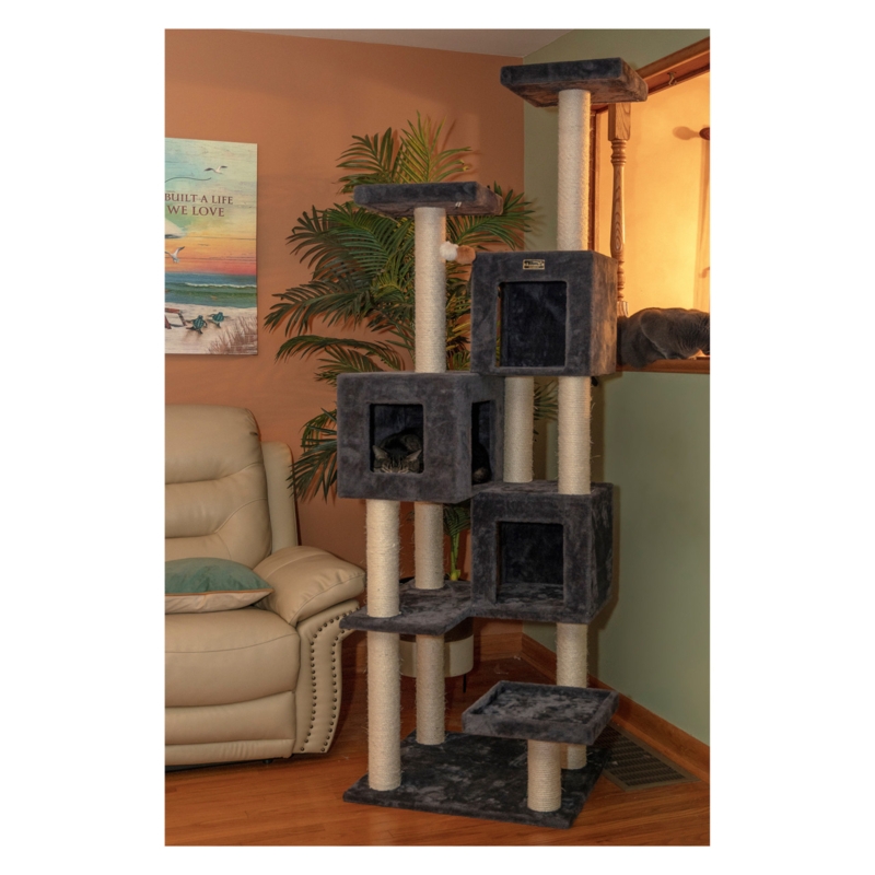 Giant Multi Level Cat Tower Triple Condos Charcoal Sisal Posts