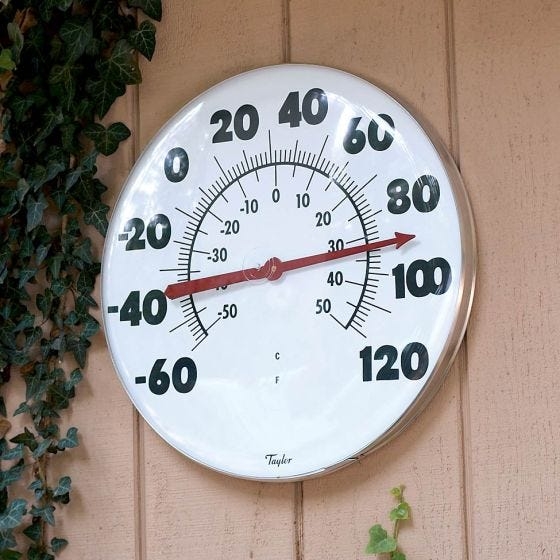 Giant Wall Thermometer 18 Inch High Visibility Polished Silver Vintage