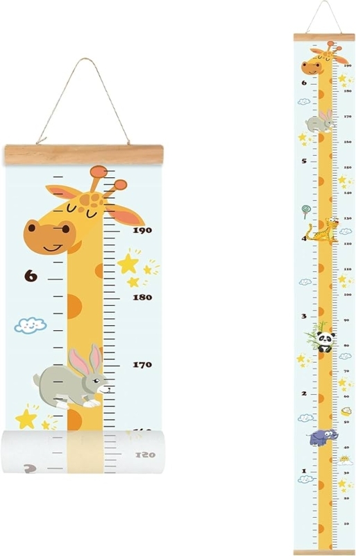 Giraffe Canvas Growth Chart with Wood Frame Hanging Decor