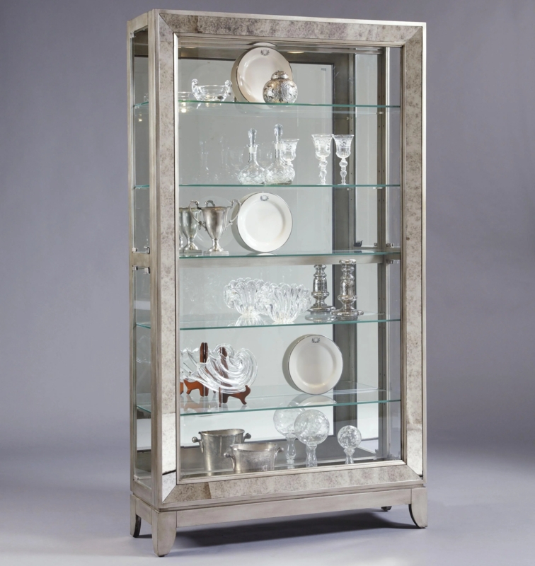 Glam Glass Display Unit featuring Platinum Finish and Side Entry
