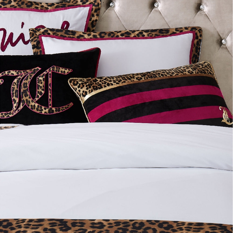 Glam Maximalist Comforter Set with Magenta Stripes & Crystal Tufting