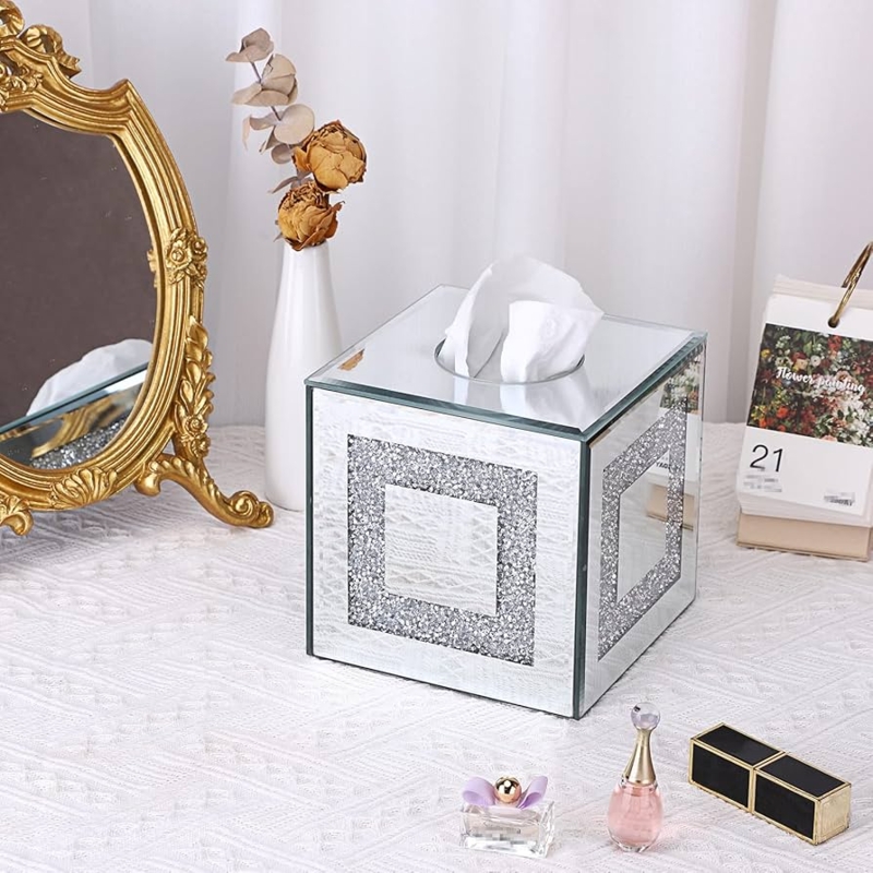 Glam Square Tissue Holder with Sparkly Crushed Diamond Border