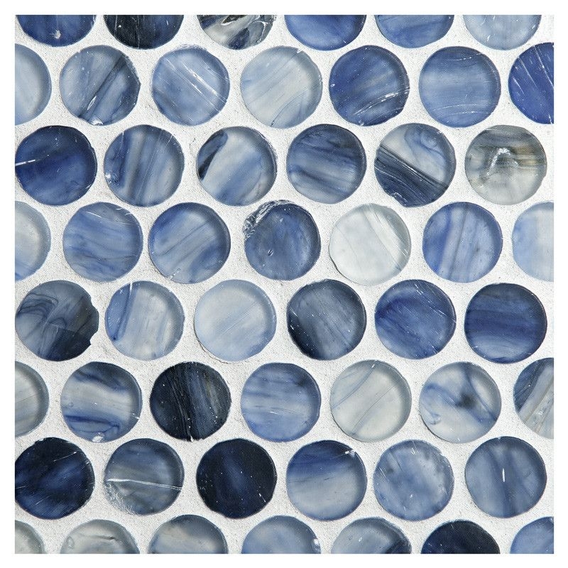 Glass Mosaic Tile: Silk Finish Structured Blue Marbled Rounds