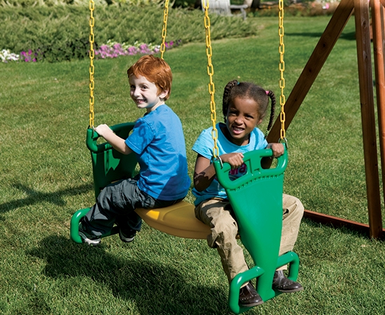 Glider Swing Back-to-Back Seat with Vibrant Yellow Chains and Footrests