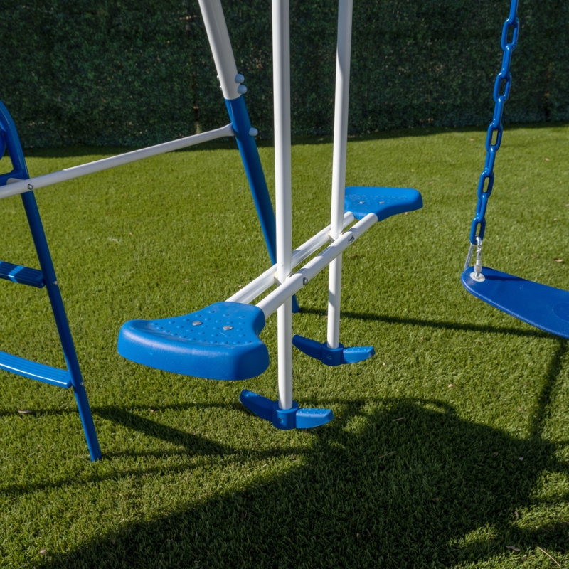 Glider Swing Dimpled Seat Texture with Cobalt Blue Integrated Footrests