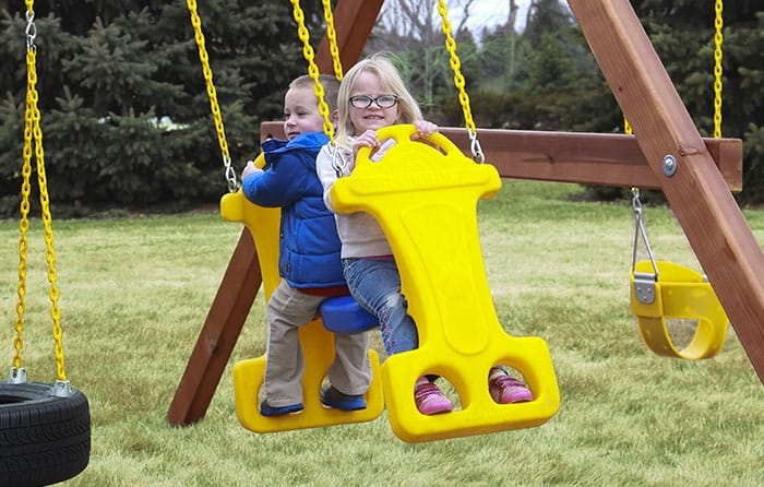 Glider Swing Dual Seat Design in Canary Yellow with Coated Chains