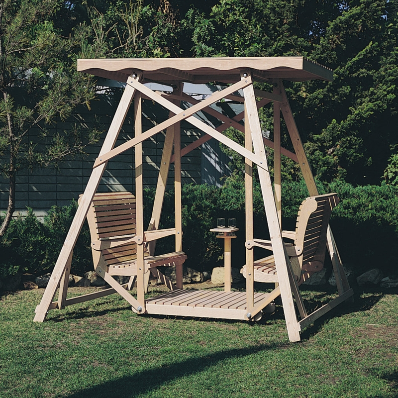 Glider Swing Natural Wood Glider with Canopy Roof and Integrated Table