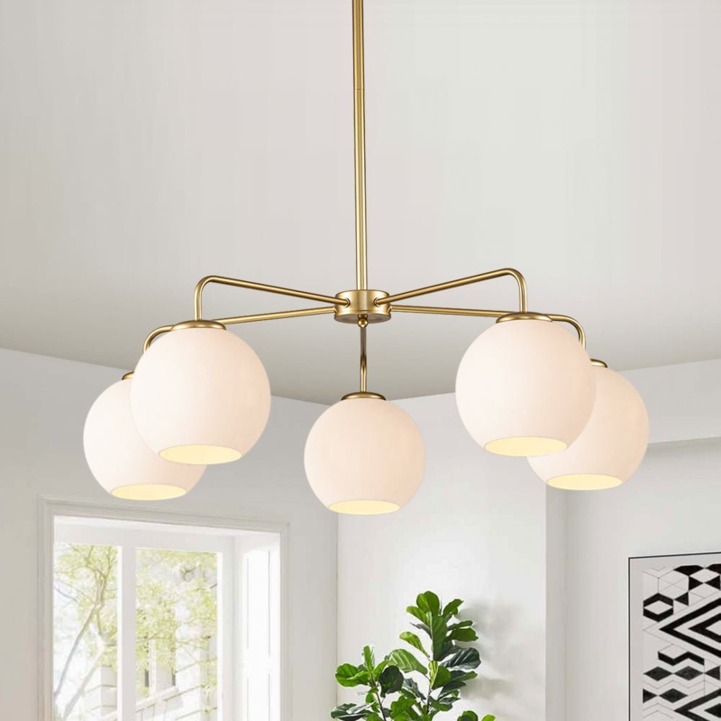 Globe Chandelier Sculptural Arched Arms Open Bottom Shades Contemporary