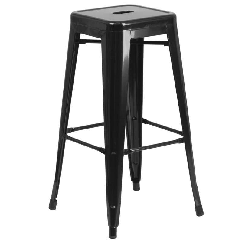 Glossy Black Bar Stool Metal Backless Bistro Seat Handle
