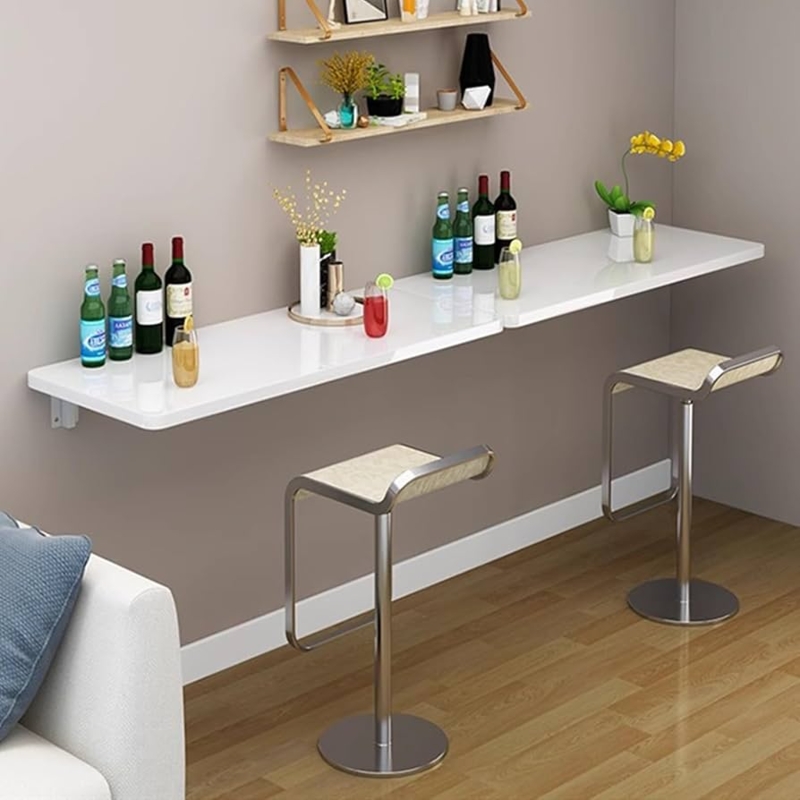 Glossy White Bar Table Set Drop Leaf Pedestal Base Modern Breakfast Bar