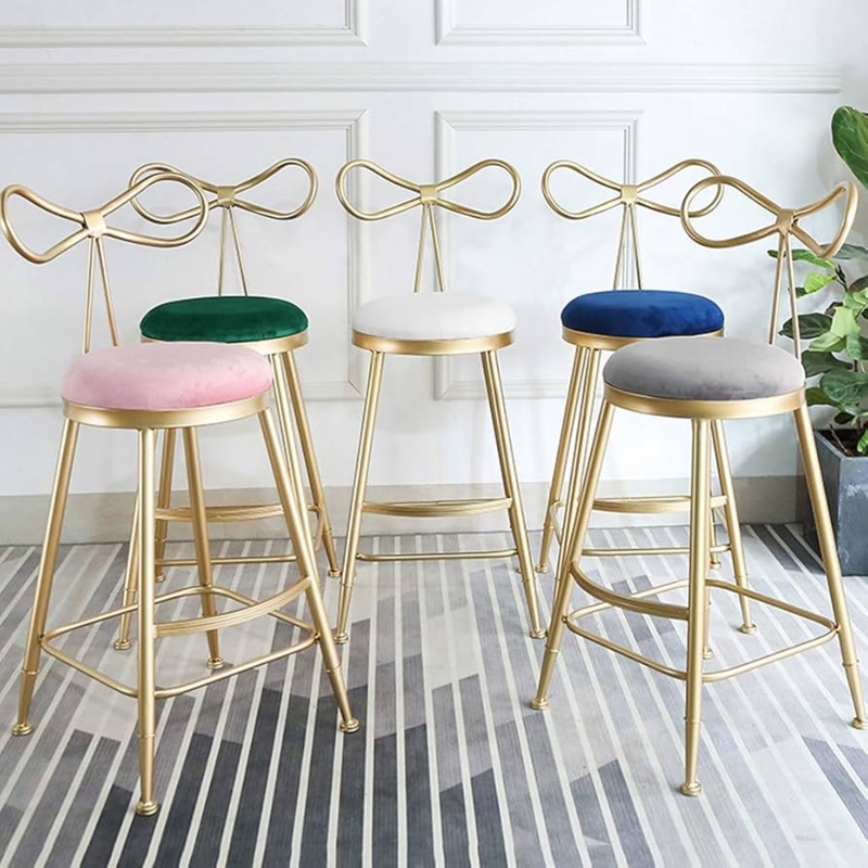 Gold Bow Bar Stools Velvet Kitchen Counter Chairs Whimsical Dining.