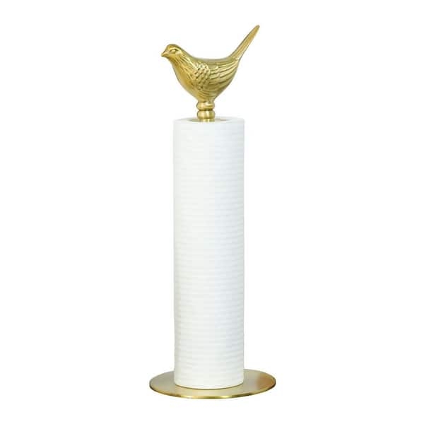 Gold Brass Paper Towel Holder with Decorative Bird Finial Stand