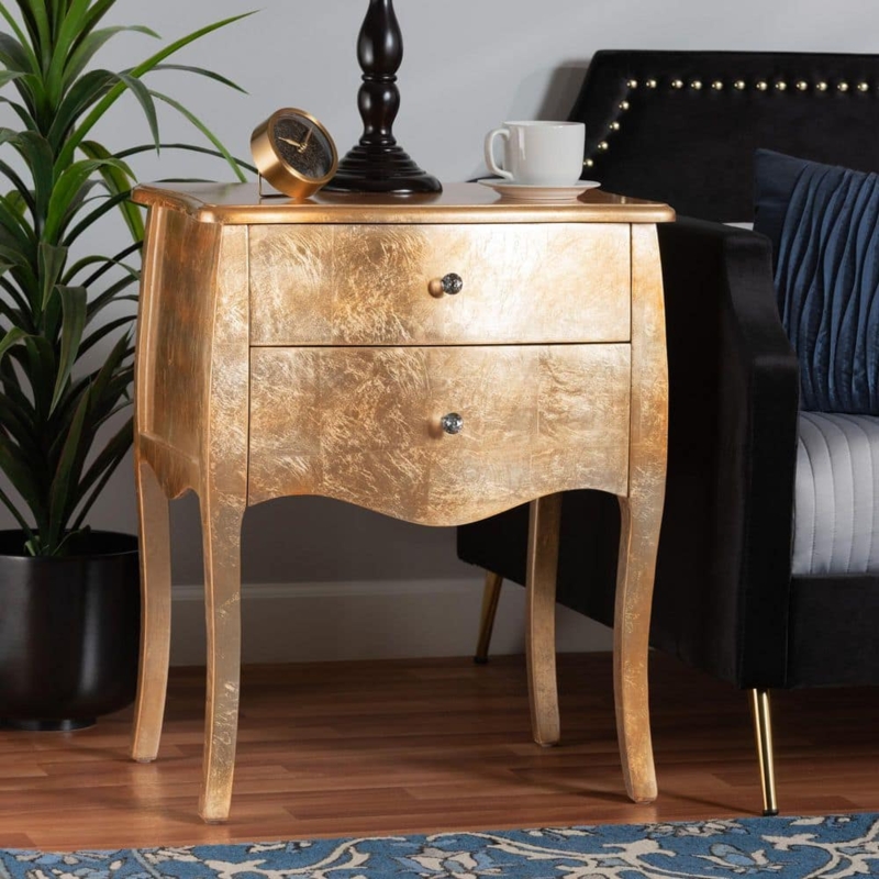 Gold Leaf Nightstand Champagne Cabriole Legs Scalloped French
