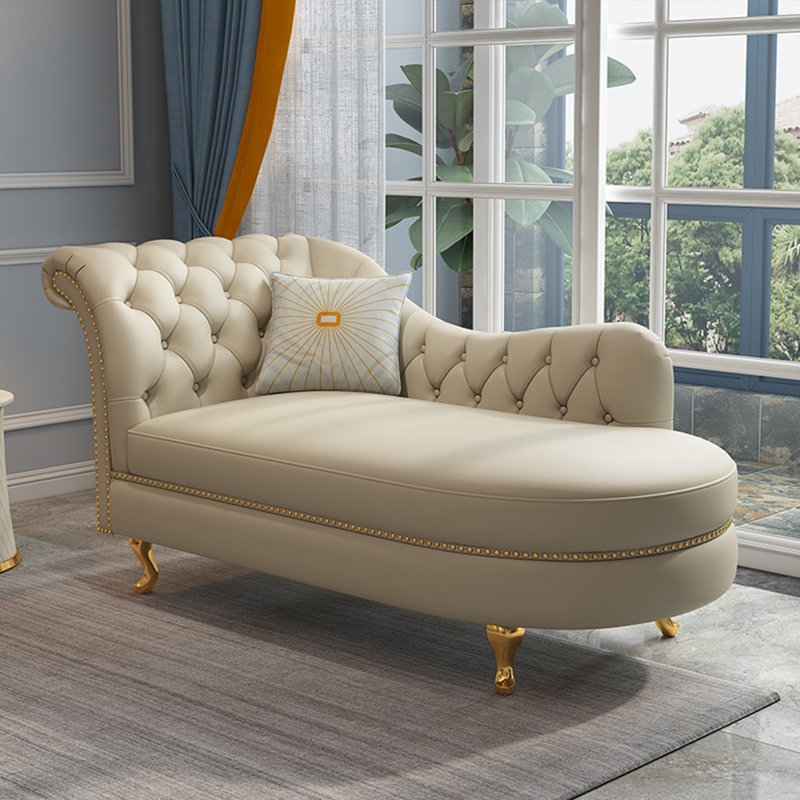Gold Leg Chaise Lounge with Button Tufting, Glam Fainting Couch
