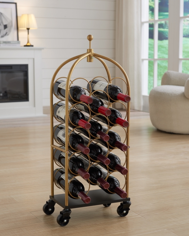 Gold Luggage Cart Wine Rack with Rolling Casters