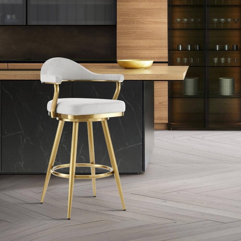 Gold Swivel Bar Stool with Open Back Design and Brushed Finish