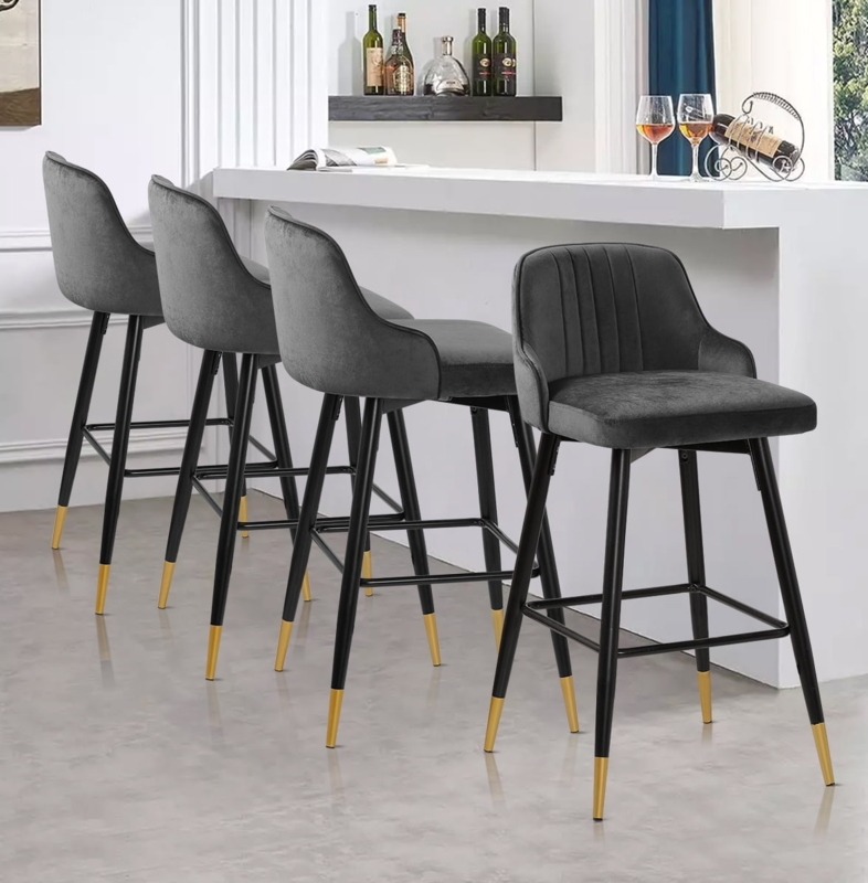 Gold Tipped Feet Stool, Charcoal Velvet & Channel Tufted Back.