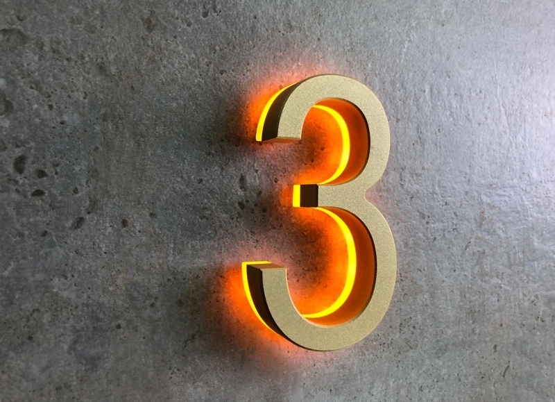 Gold Tone Backlit House Numbers, Floating LED Illuminated Digits