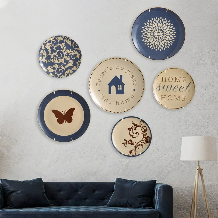 Gold Toned Spring Wire Plate Hangers for Invisible Wall Display