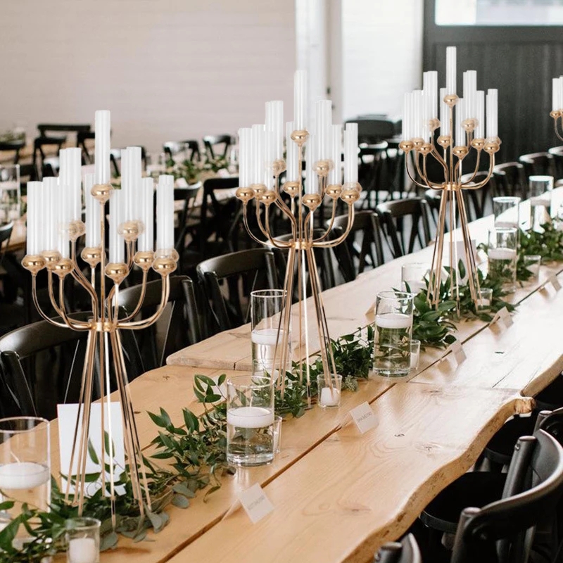 Gold Tripod Candelabra Centerpiece with Clear Glass Candle Tubes