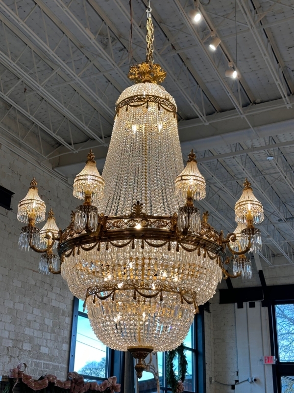 Grand Crystal Tiered Lighting Antique French Empire Satellite Sconces