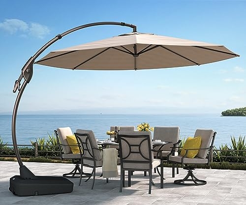 Grand Patio 1 Grand patio Deluxe NAPOLI Patio Umbrella, Curvy Aluminum  Cantilever Umbrella with Base, Round Large Offset Umbrellas for Garden