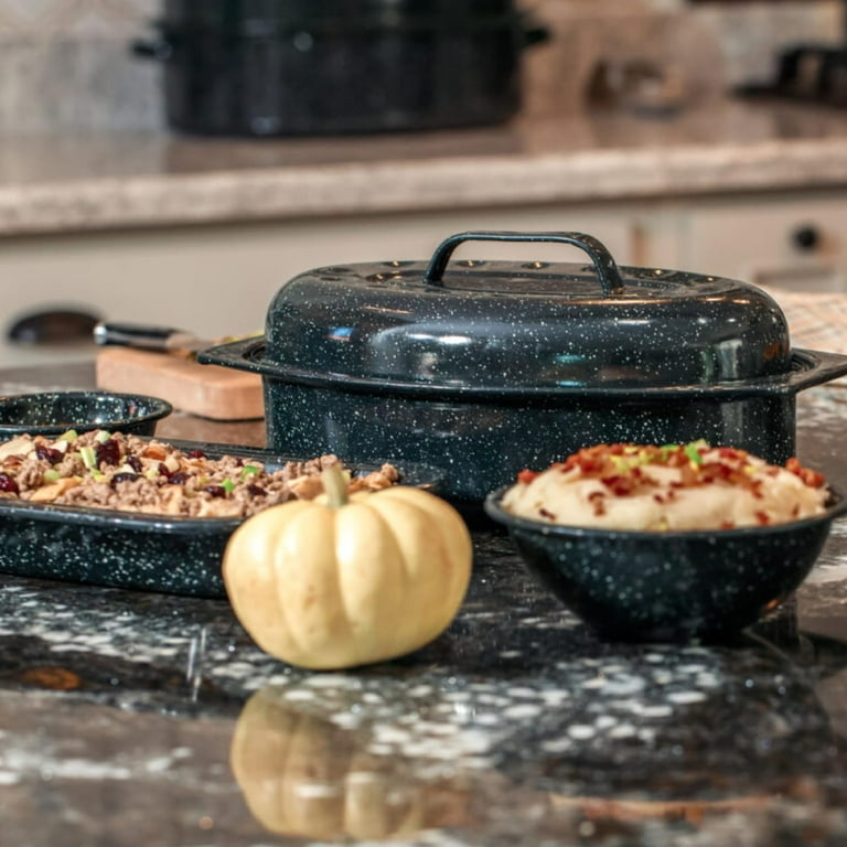 Granite Ware Baking Dish Heat Resistant Black Speckled Oval