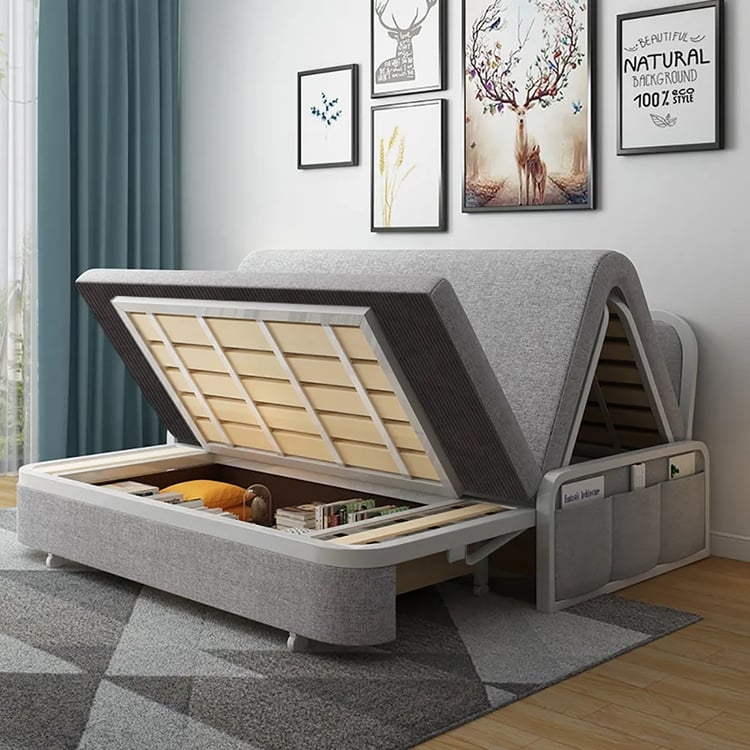 Gray Convertible Sleeper Sofa, Hidden Underbed Storage and Casters