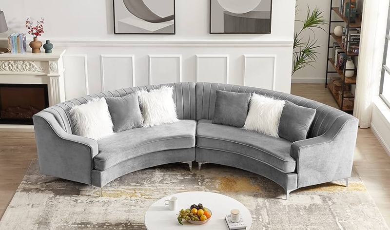 Grey Channel Tufted Modular Sectional with Polished Metal Legs